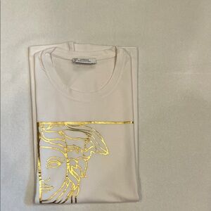 Versace Men's Tee in White with Gold Medusa Design